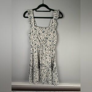 Altar’D State Ruffle Elastic Waist Dress w/Blue Flowers and Flutter Straps SZ SM